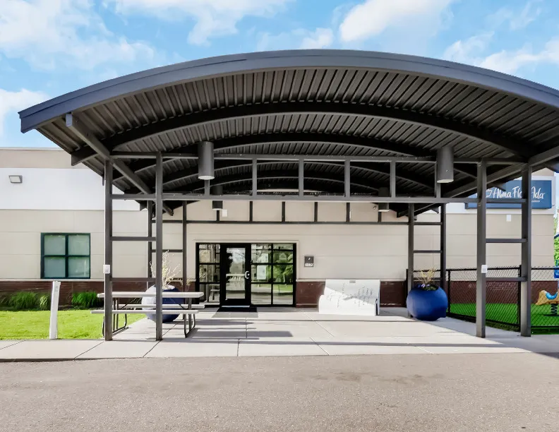 The entrance to Alma Flor Ada Spanish Immersion Early Learning Academy in Woodbury, Minnesota